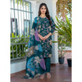 Women's Cotton Blend Printed Kurti With Pant Dupatta Set (Rama)